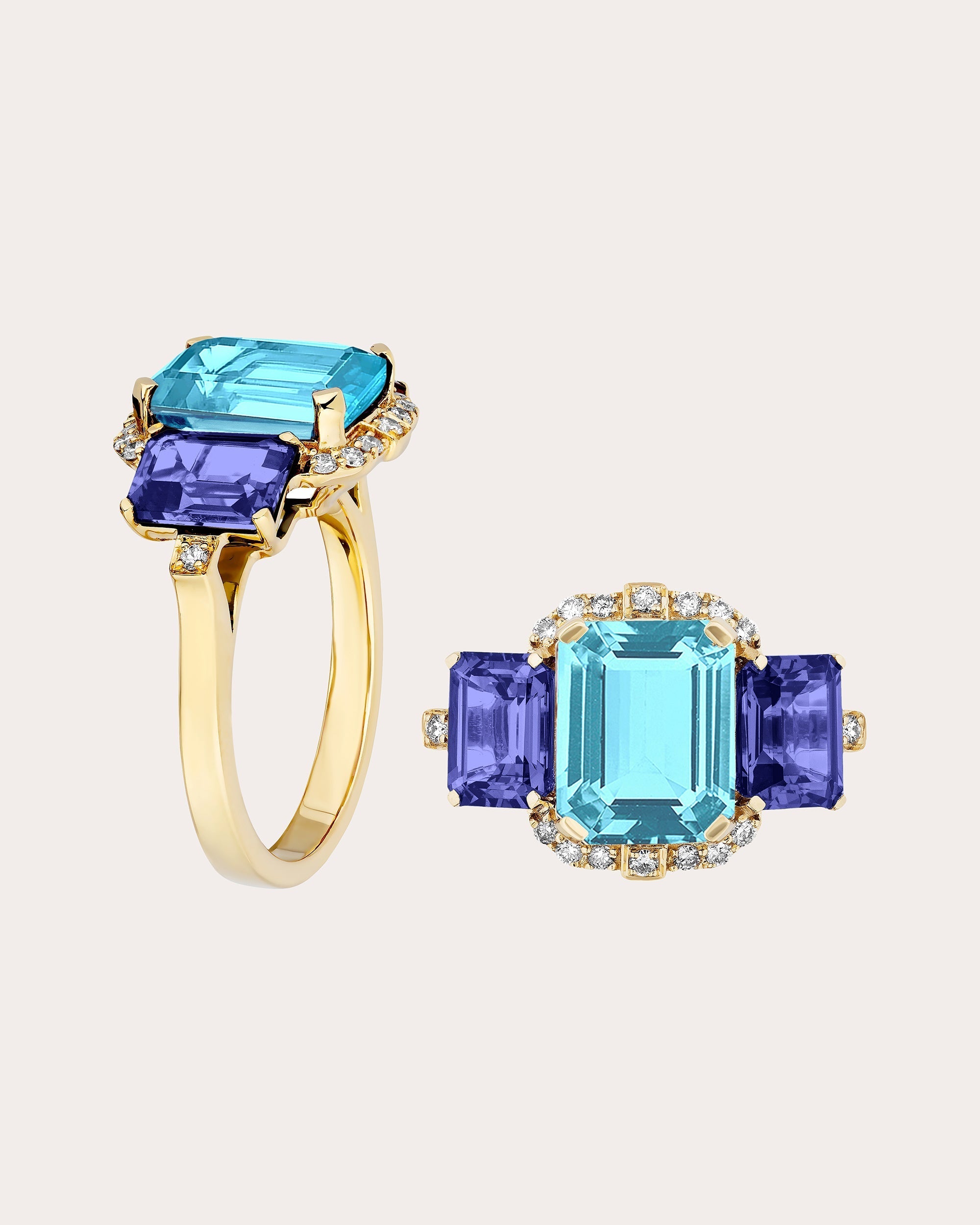 Gossip 18K Gold Blue Topaz Tanzanite and Diamond Ring
