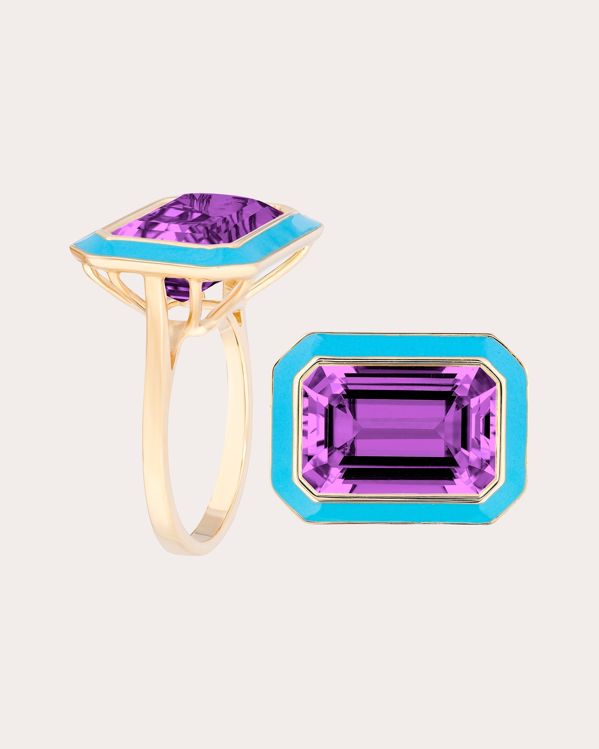 Queen 18K Gold Enamel and Amethyst Ring