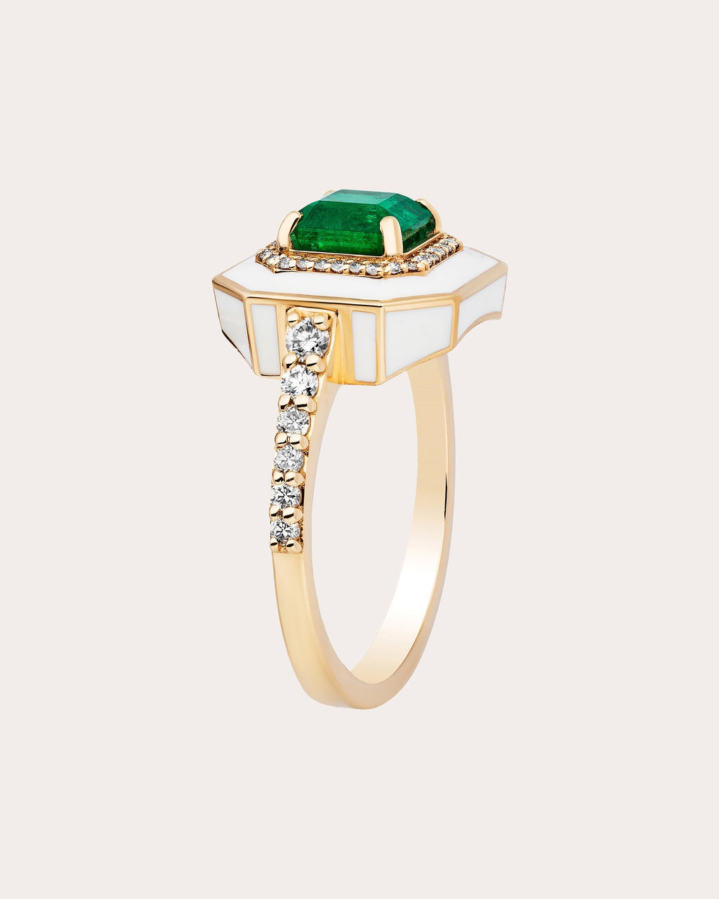 Limited Edition 18K Gold Enamel Emerald Ring
