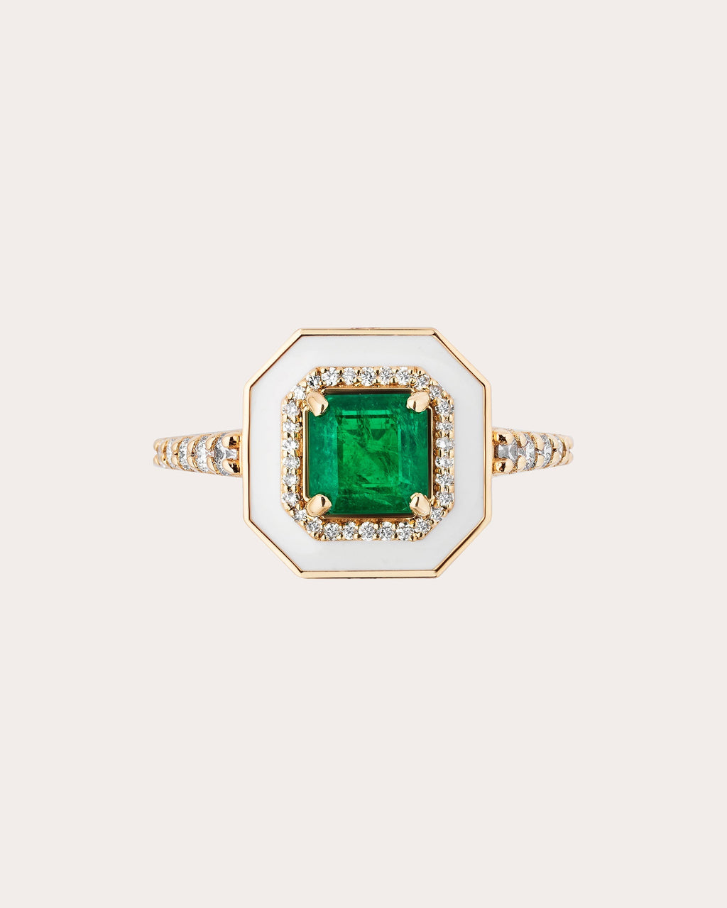 Limited Edition 18K Gold Enamel Emerald Ring