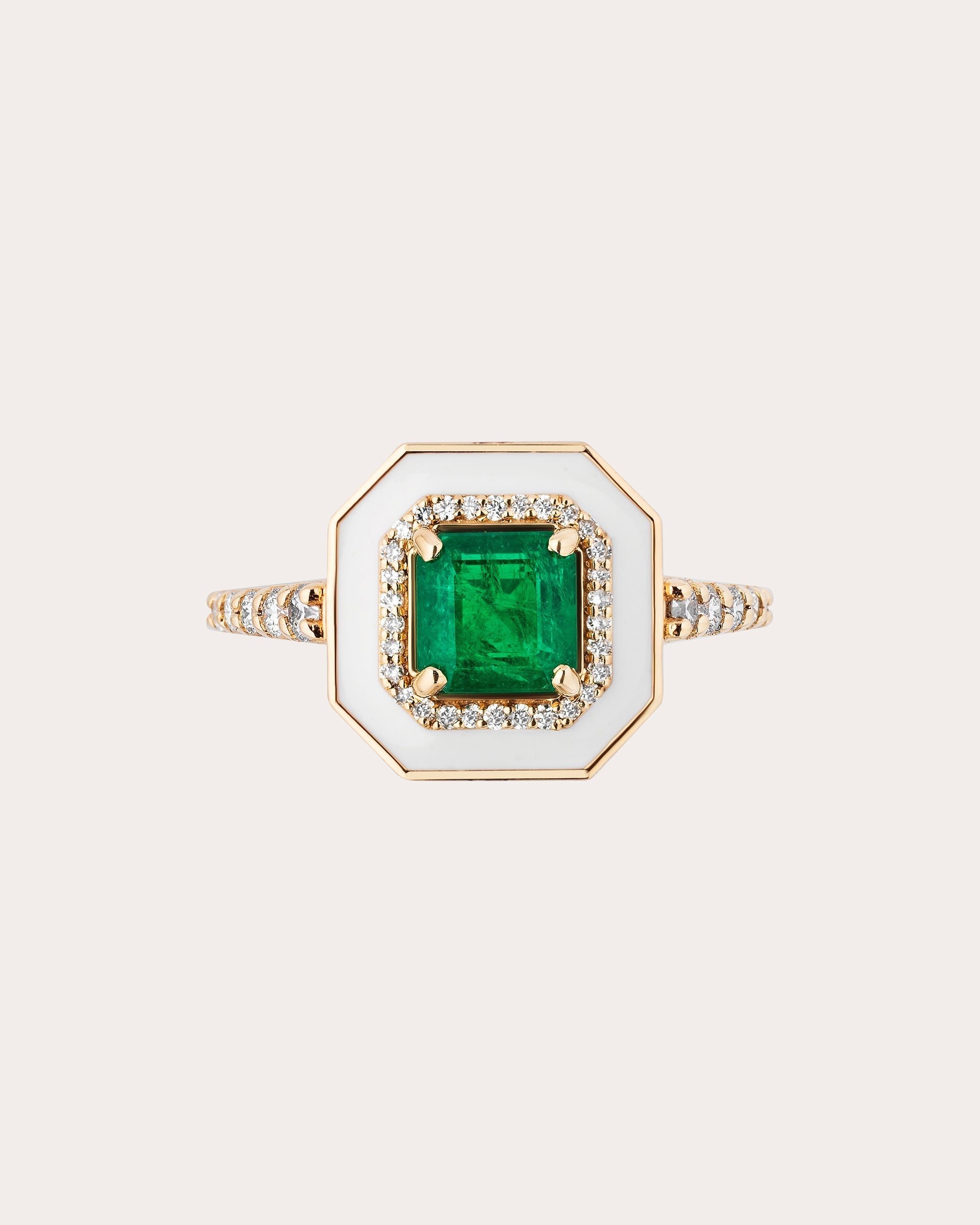 Limited Edition 18K Gold Enamel Emerald Ring