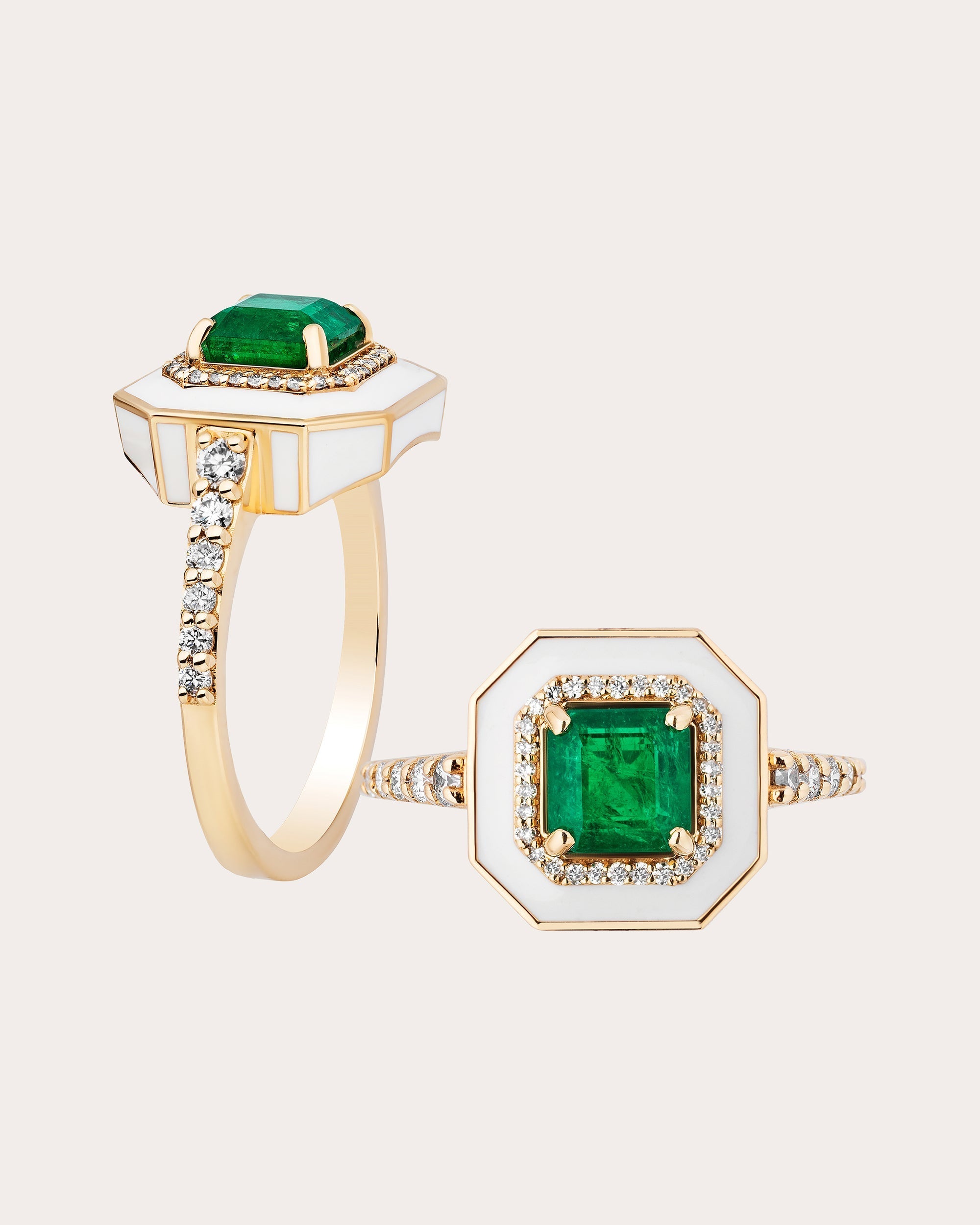 Limited Edition 18K Gold Enamel Emerald Ring