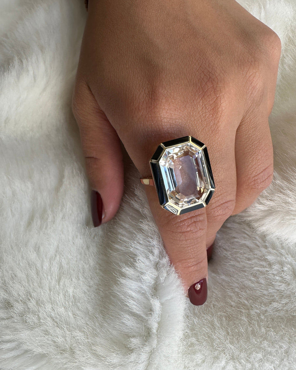 Rock Crystal & Onyx Emerald-Cut Ring