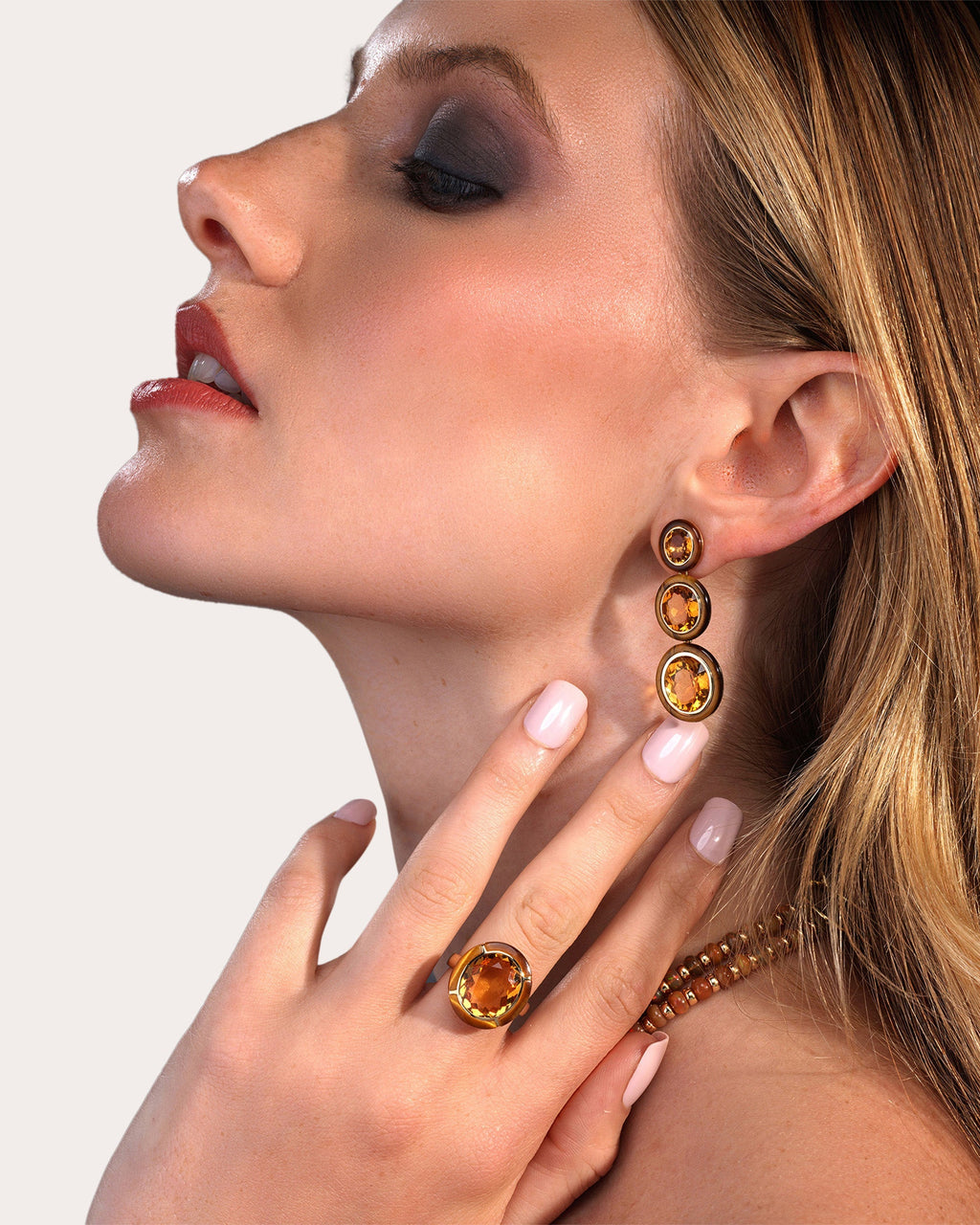 Mélange 18K Gold Citrine and Tiger's Eye Earrings