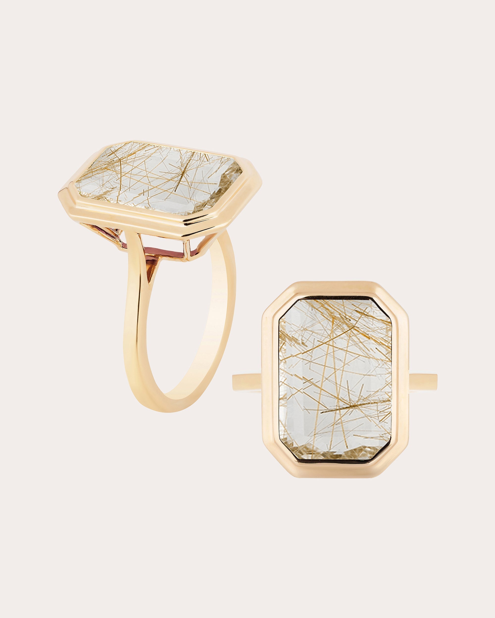 G-One 18K Gold Rutilated Quartz Ring