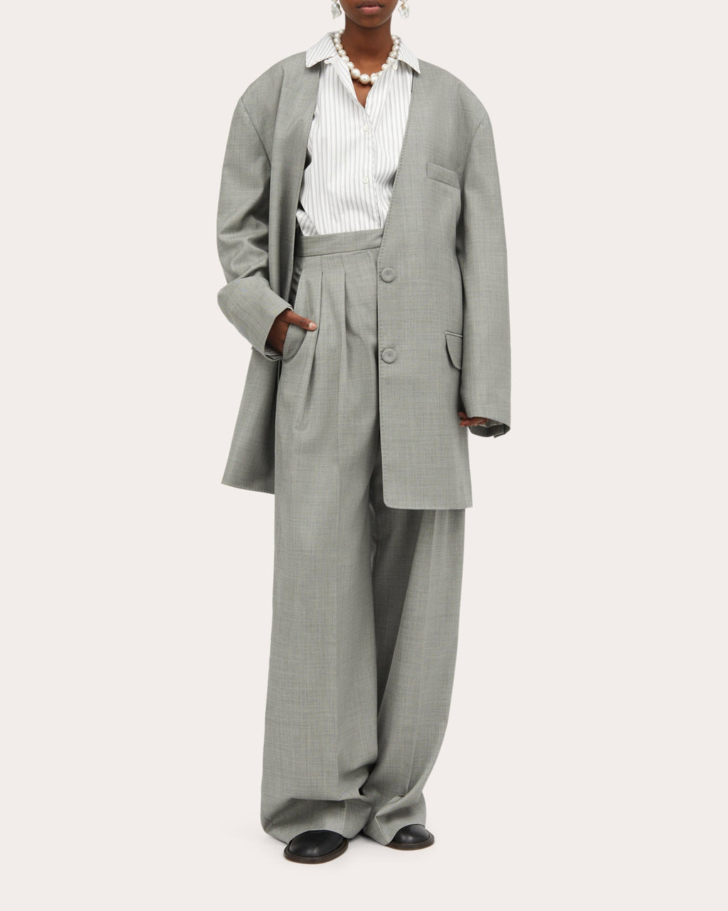 Priscilla Pleated Wool-Mélange Pants
