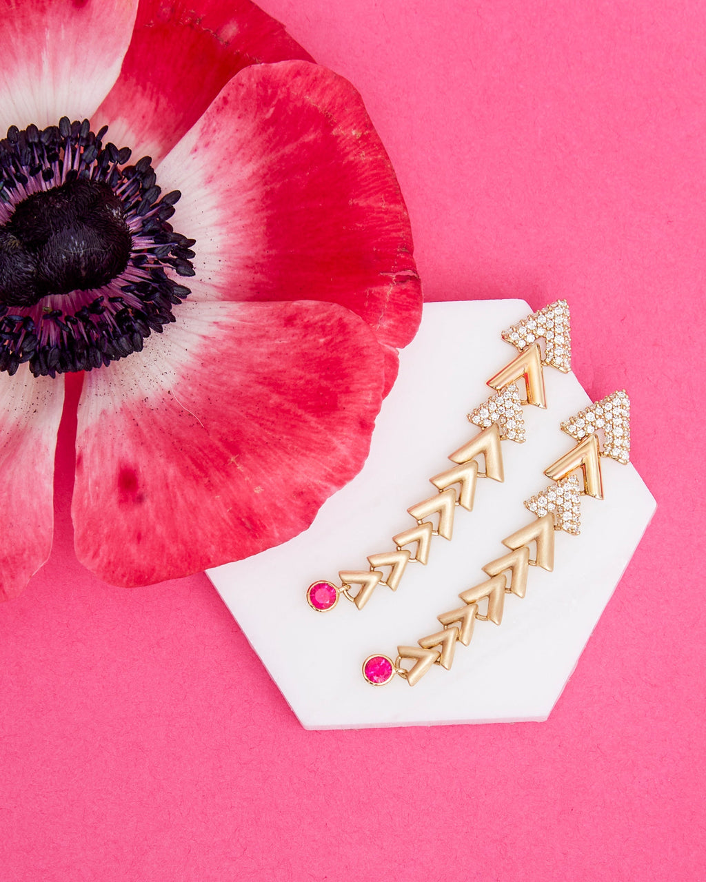 Spark 14K Gold Pink Sapphire Chevron Link Earrings