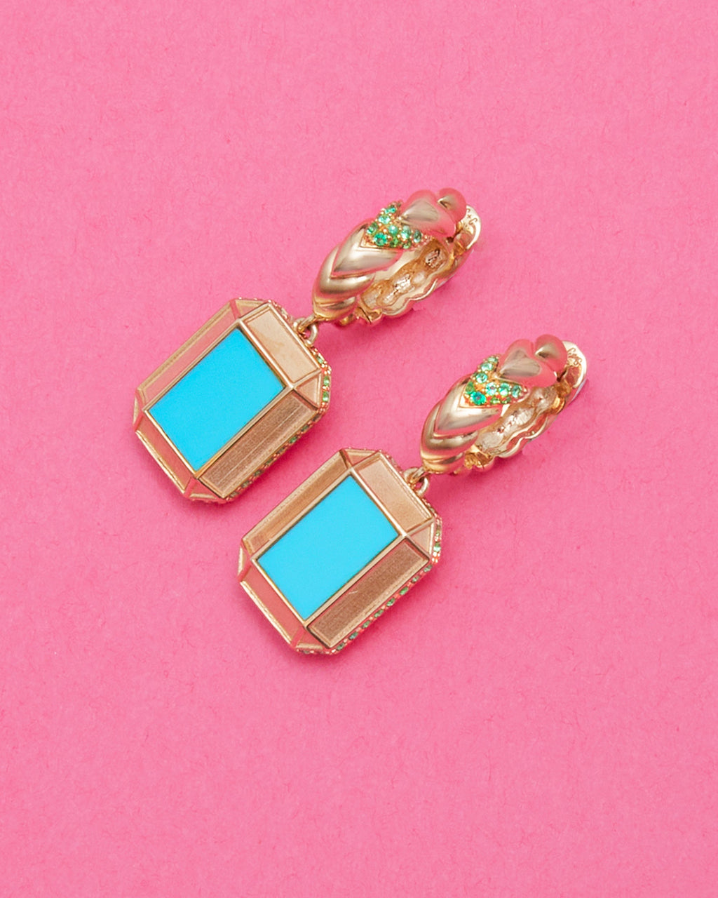 Spark 14K Gold Turquoise and Emerald Earrings