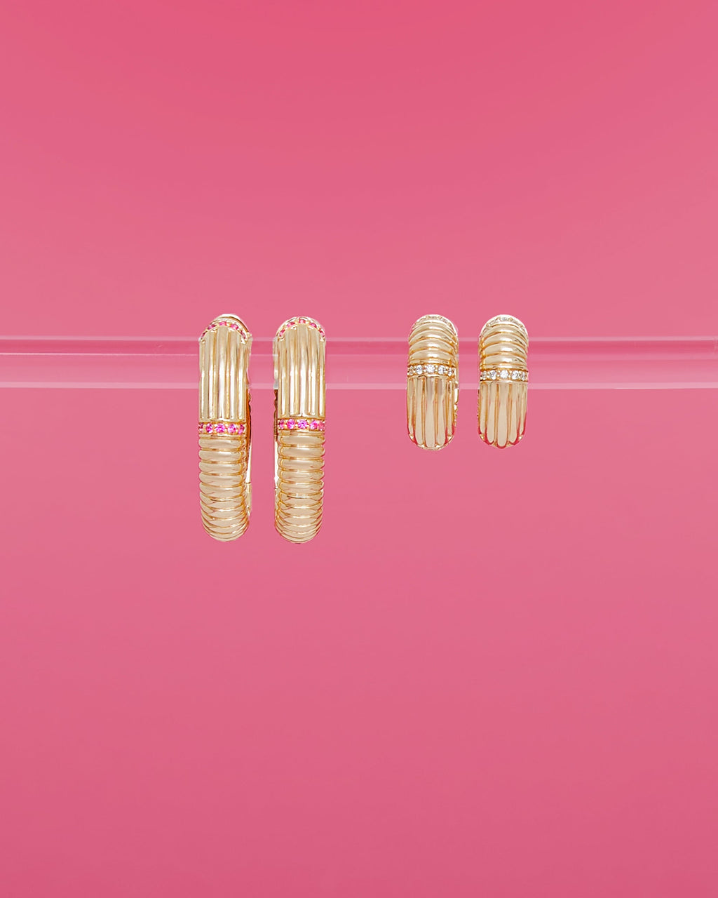 Found 14K Gold Diamond Ribbed Huggie Earrings