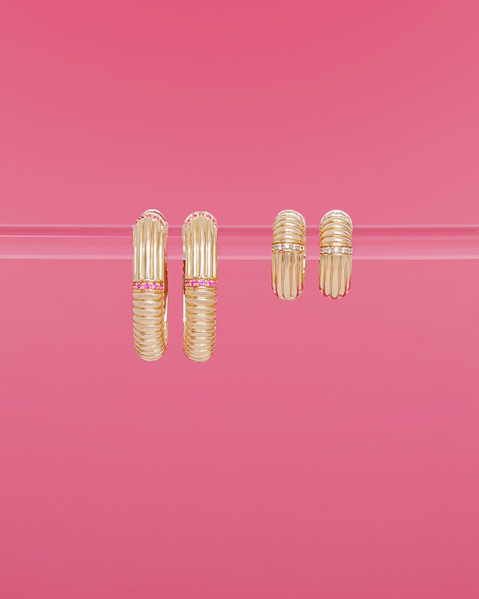 Found 14K Gold Diamond Ribbed Huggie Earrings