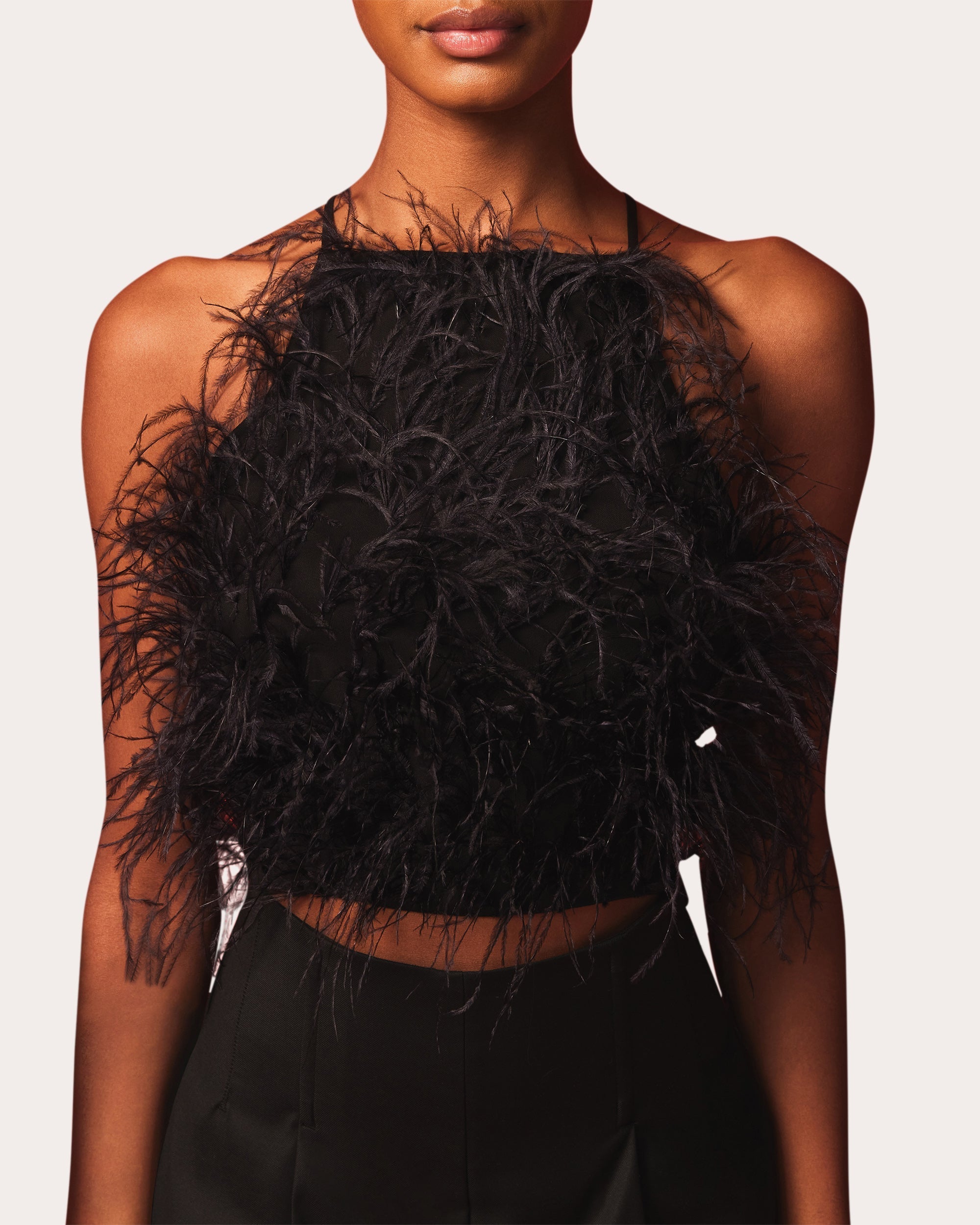 Joey Feather-Embellished Cropped Linen Top