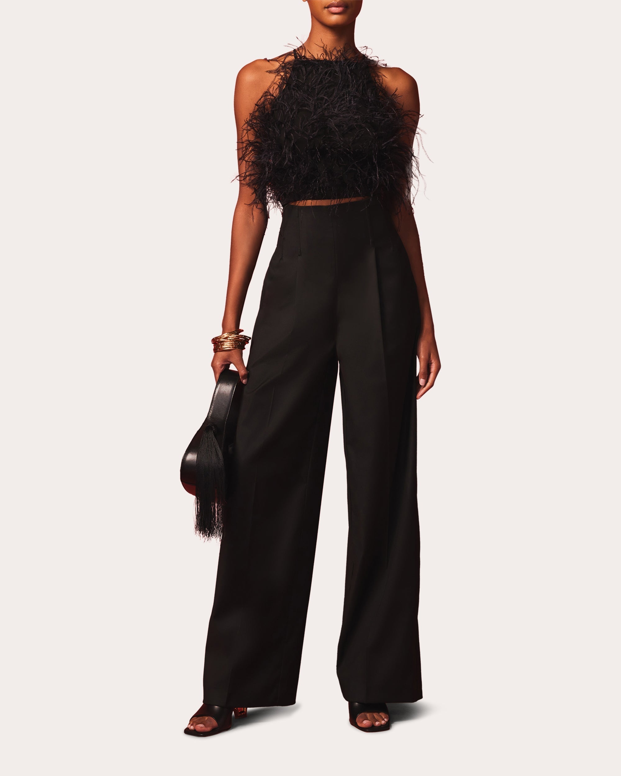 Joey Feather-Embellished Cropped Linen Top
