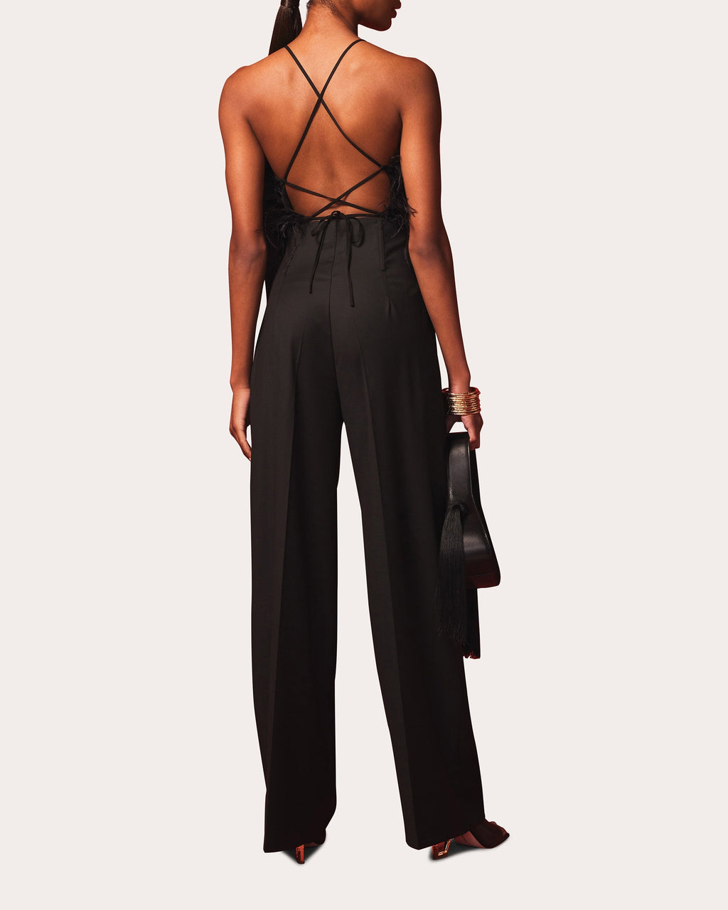 Joey Feather-Embellished Cropped Linen Top