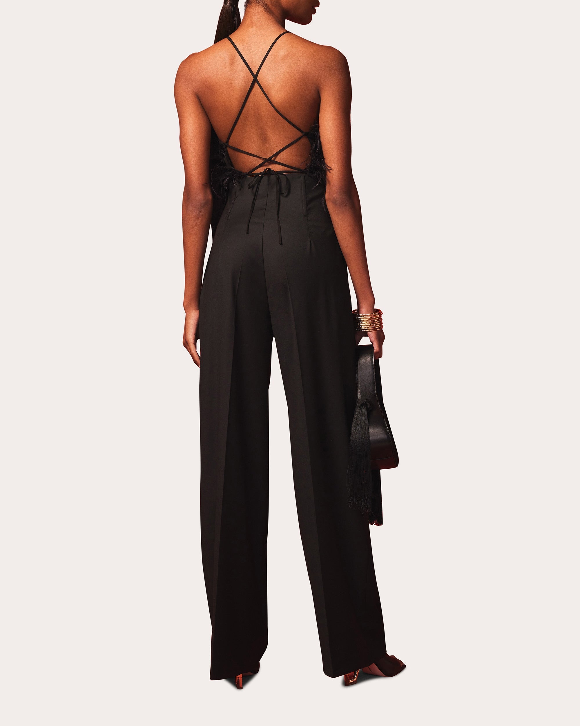 Joey Feather-Embellished Cropped Linen Top