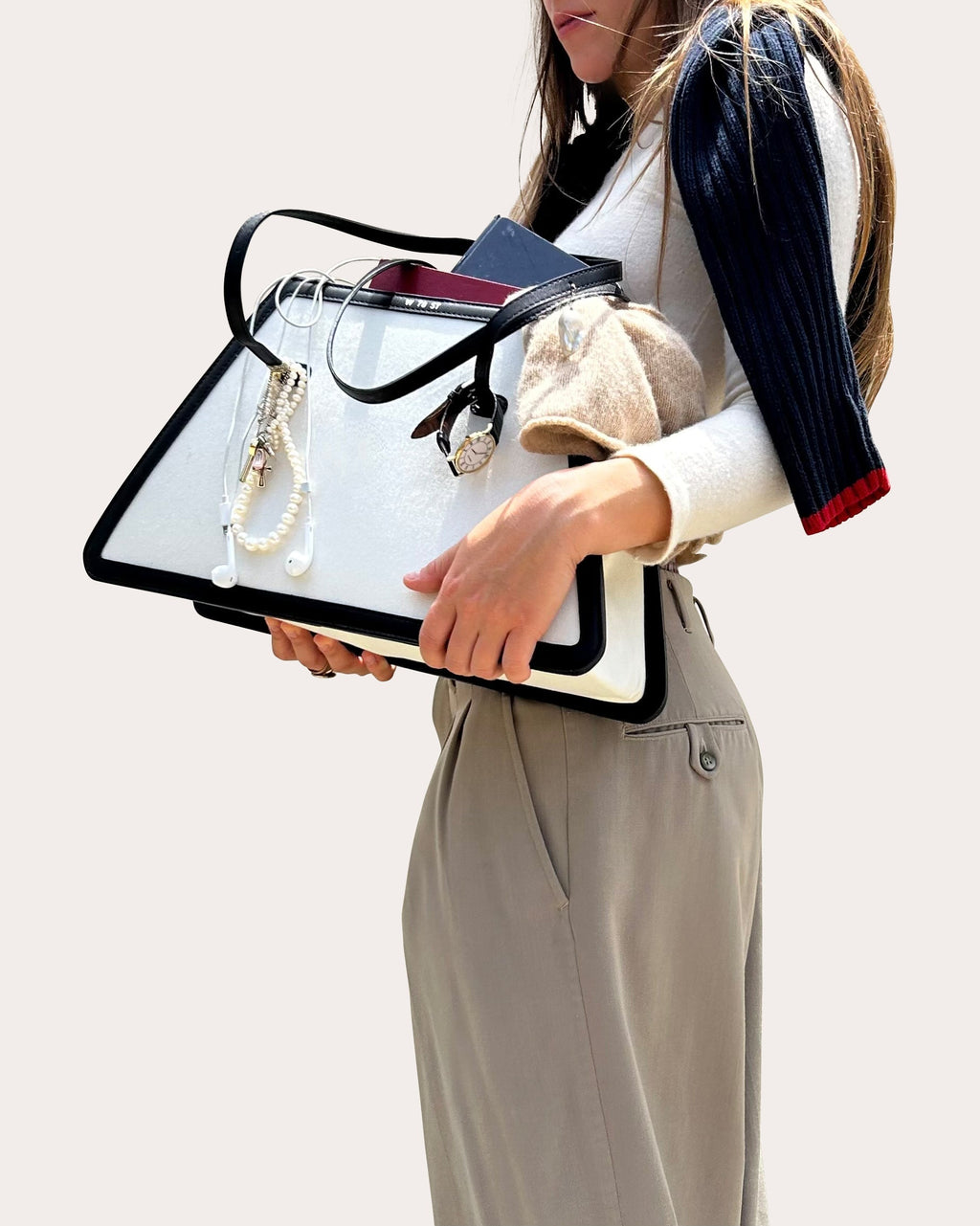 The Jolie Leather-Trimmed Canvas Shoulder Bag