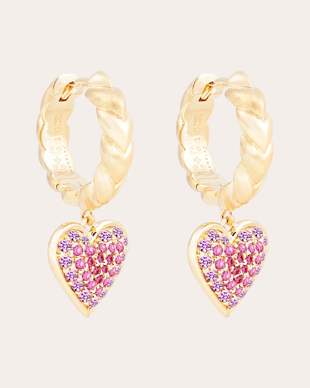 Juju Heart 14K Gold Pink Sapphire Charm Earrings