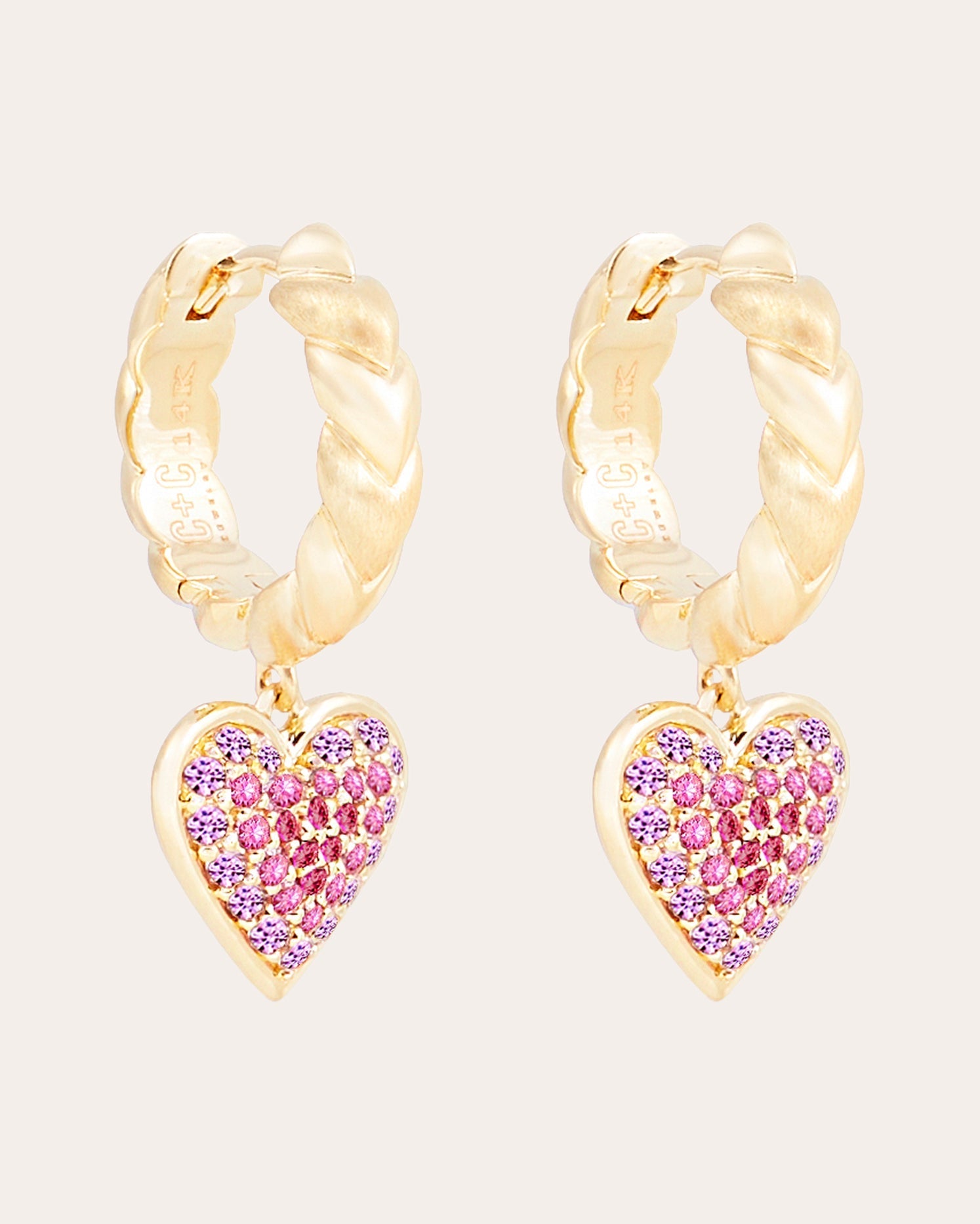 Juju Heart 14K Gold Pink Sapphire Charm Earrings