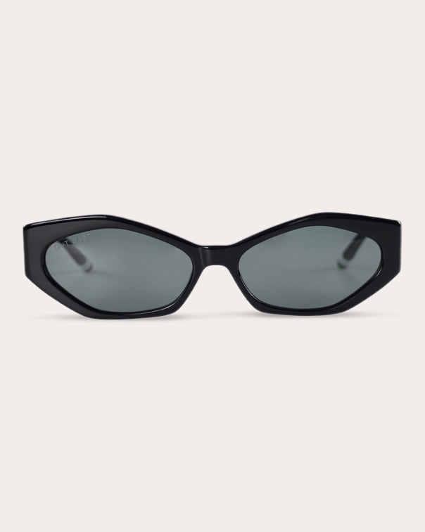 Kellis Black Slim Hexagonal Sunglasses