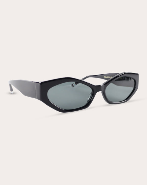 Kellis Black Slim Hexagonal Sunglasses