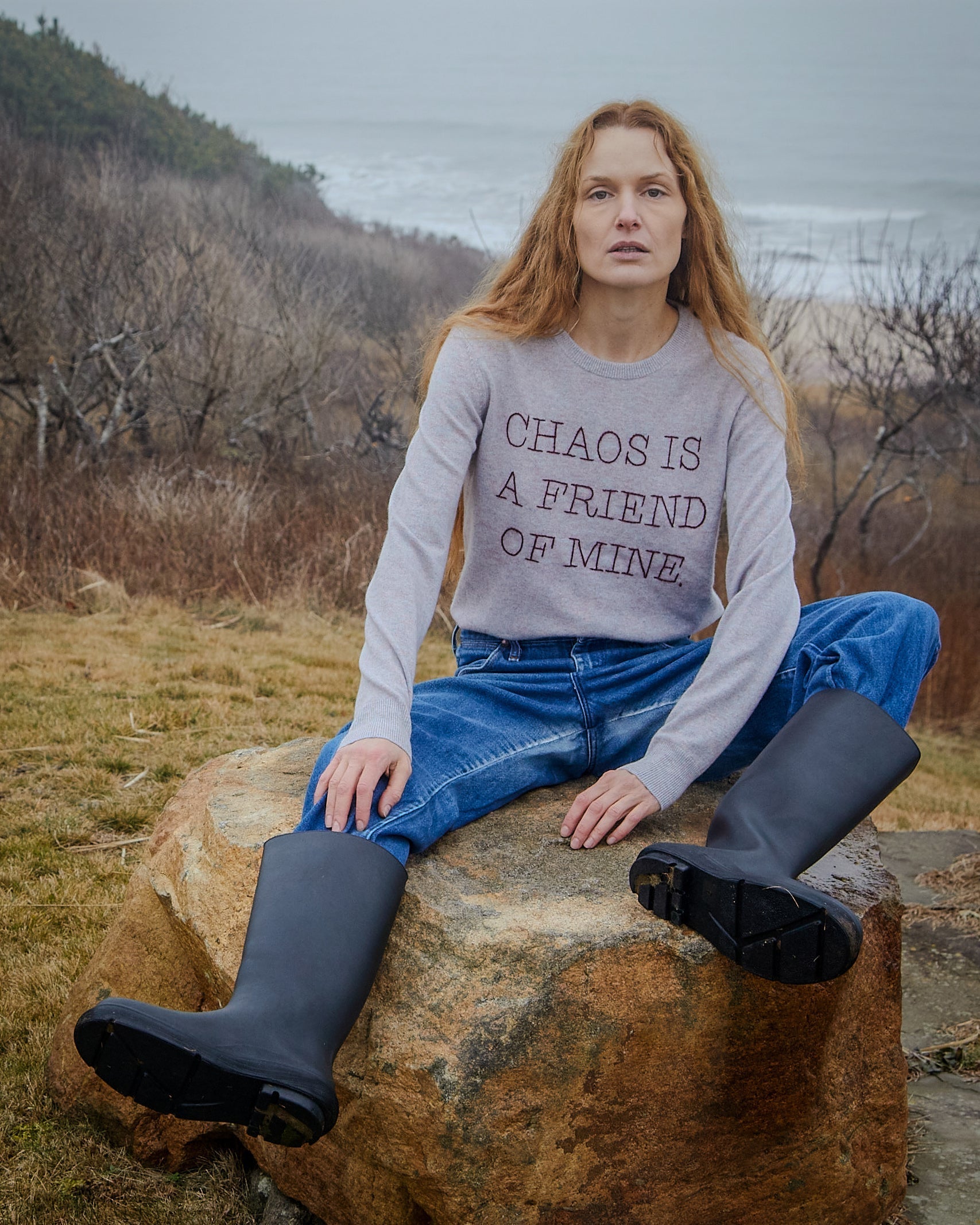 "Chaos Is A Friend Of Mine" Embroidered Cashmere Sweater