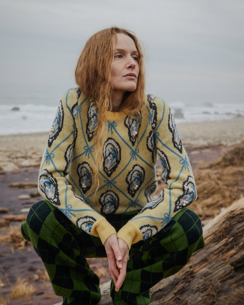 Oyster Embellished Jacquard-Knit Wool Sweater