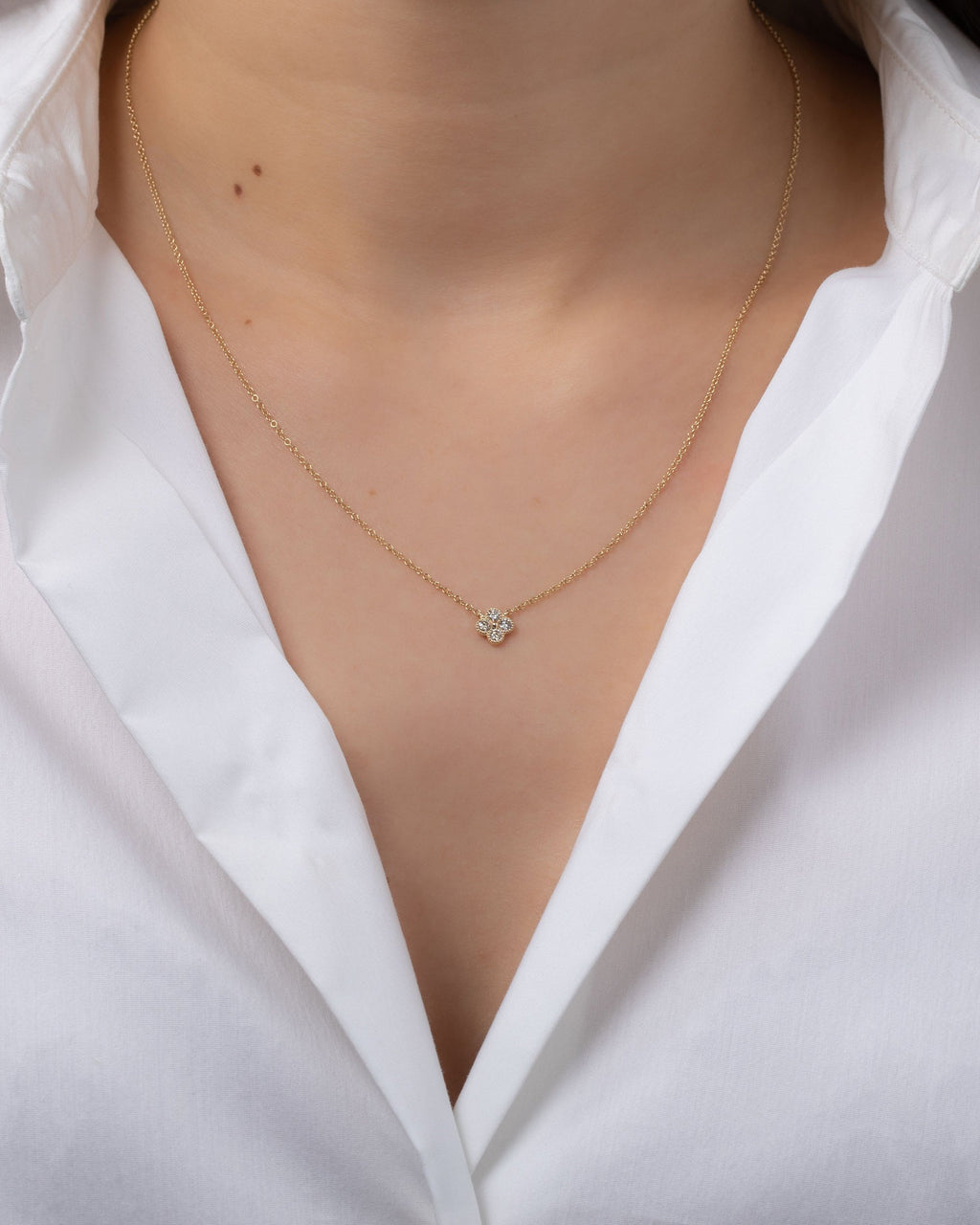 Large Clover 14K Gold Diamond Pendant Necklace