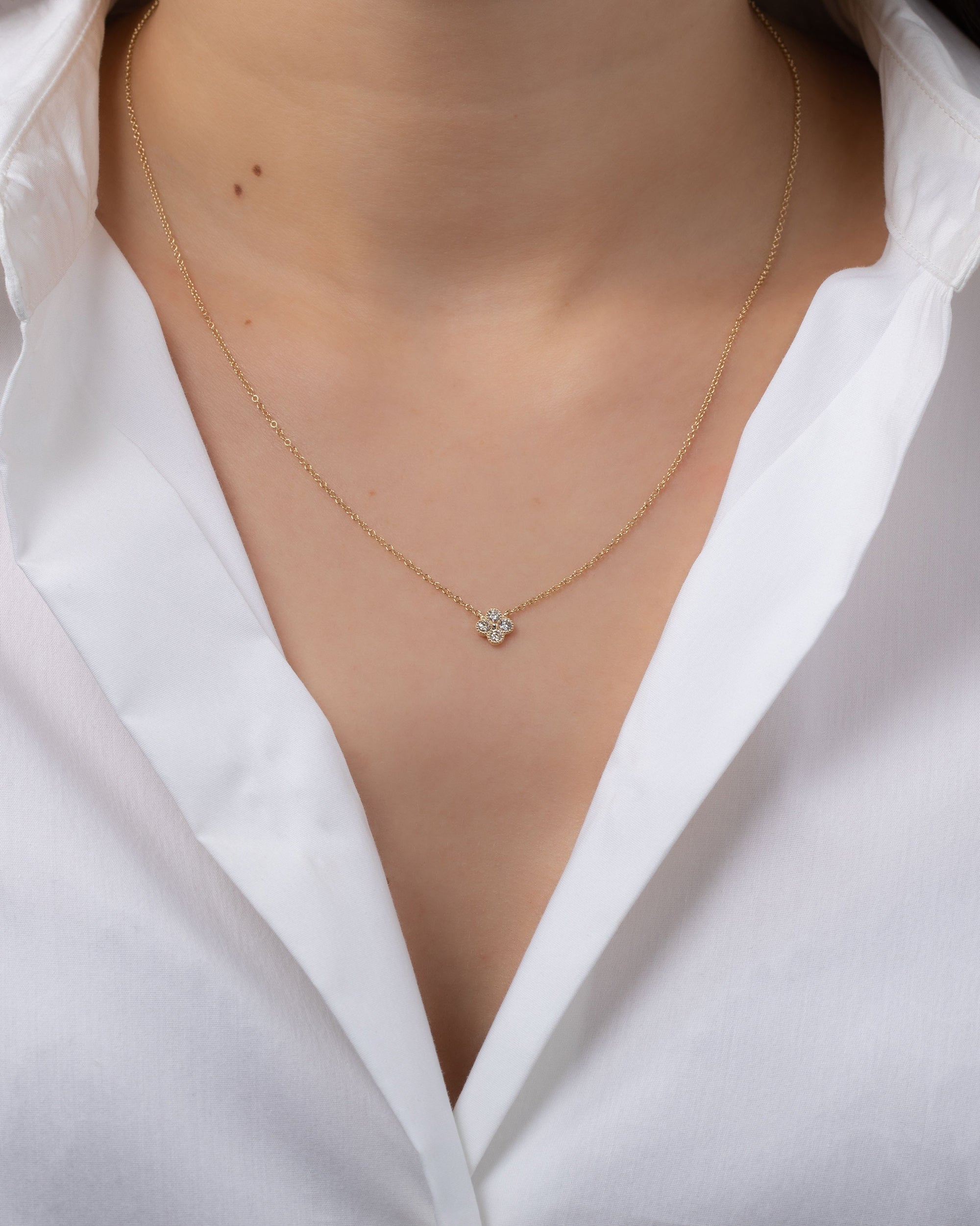 Large Clover 14K Gold Diamond Pendant Necklace