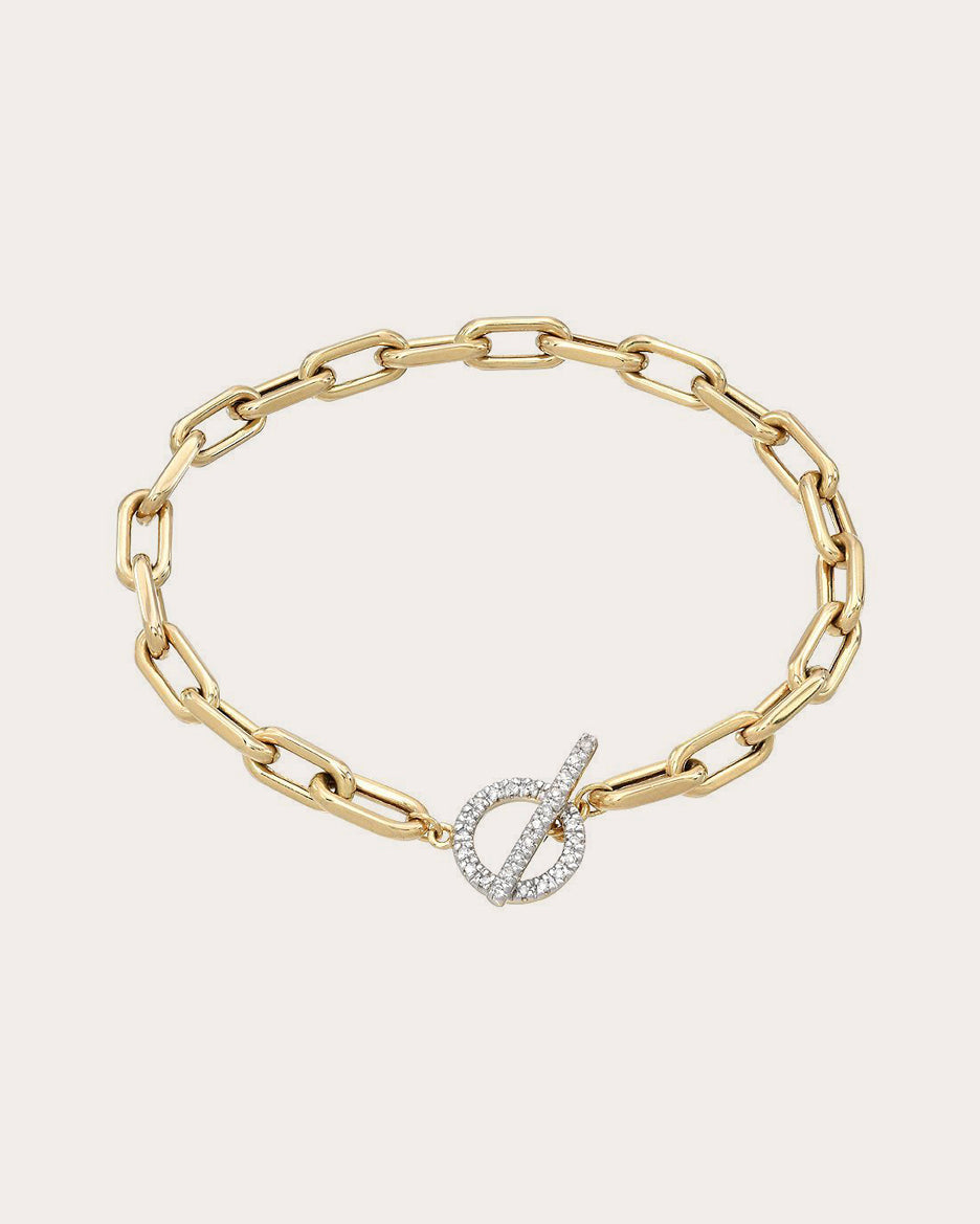 14K Gold Diamond Toggle Chain Link Bracelet