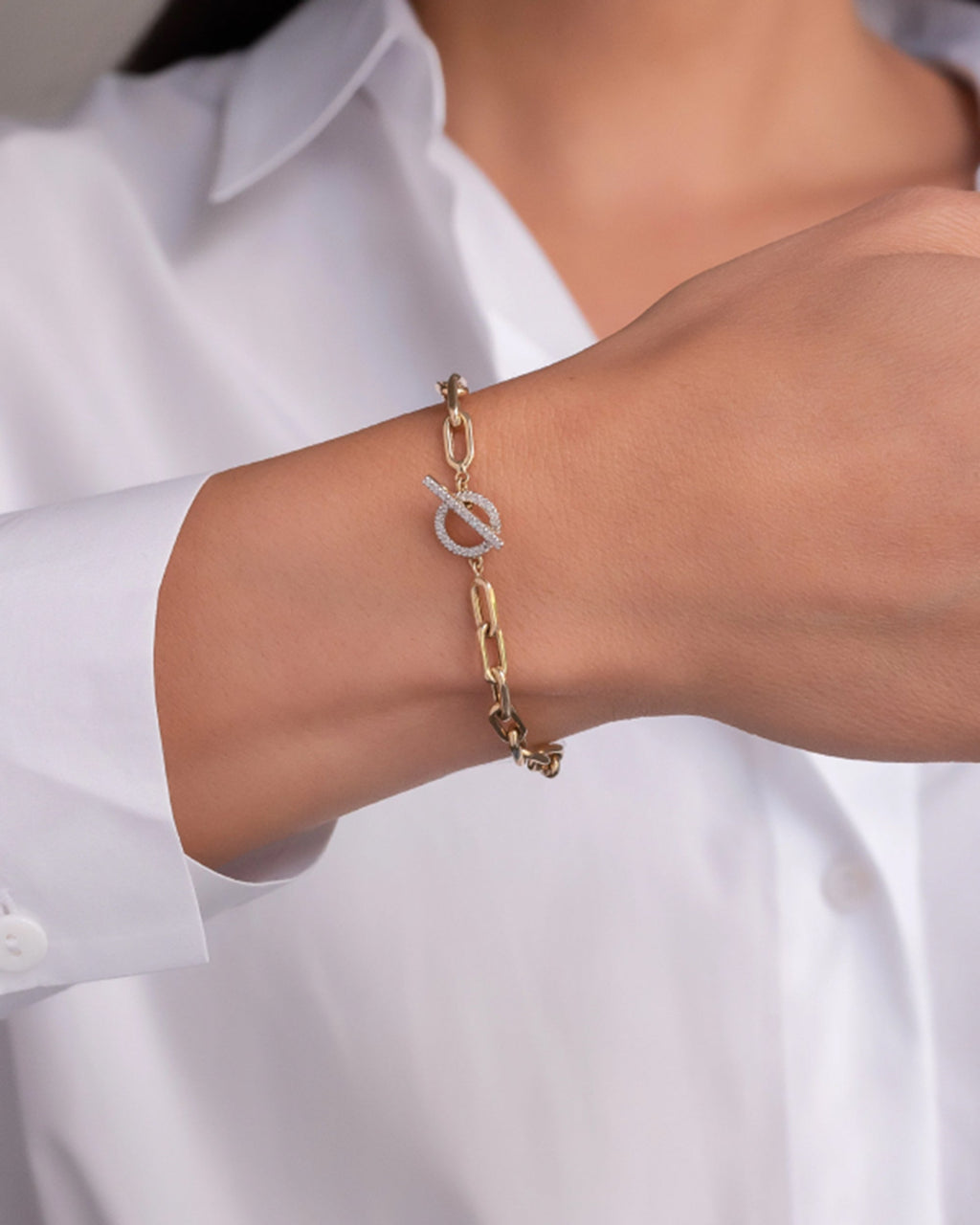 14K Gold Diamond Toggle Chain Link Bracelet