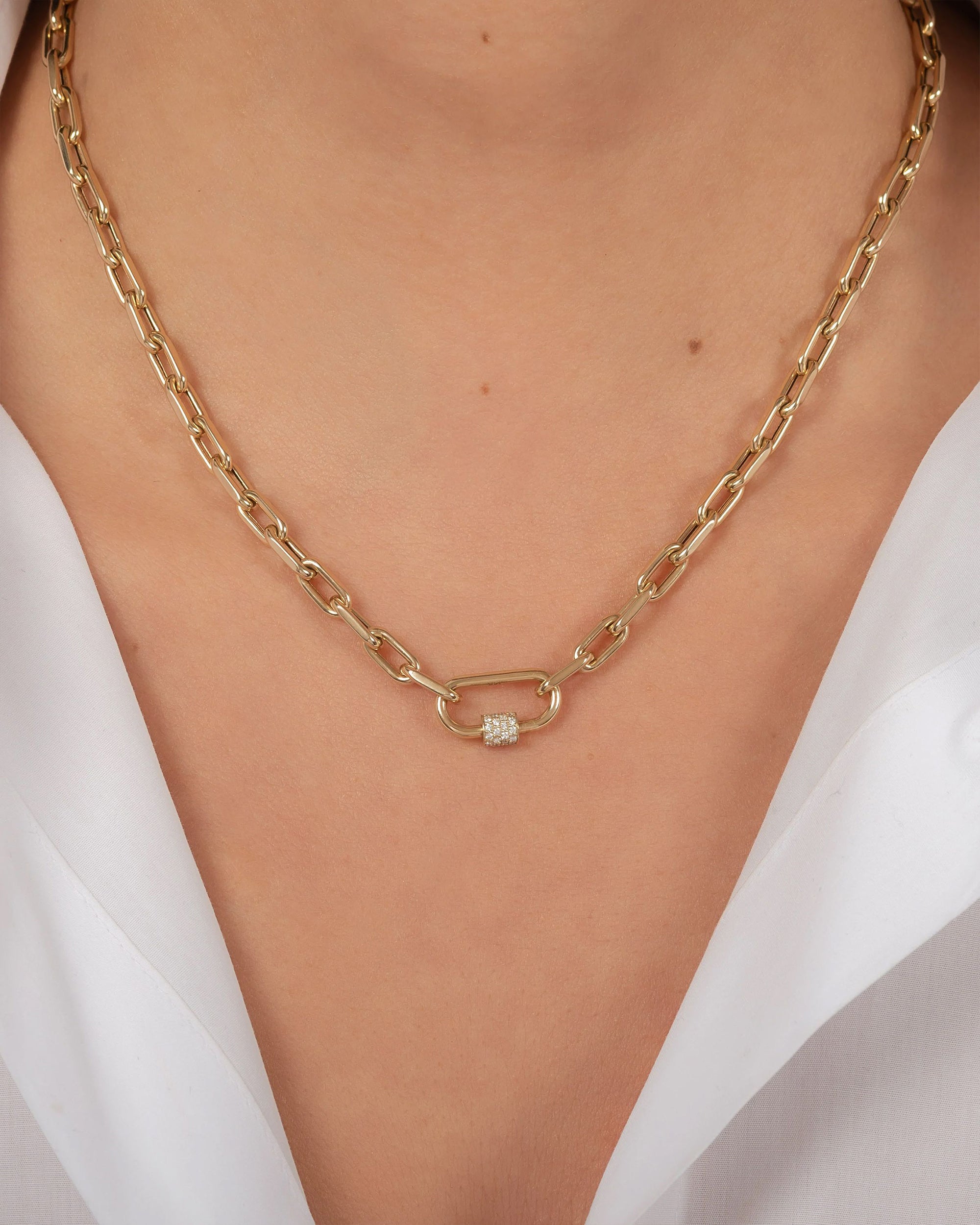 14K Gold Diamond Carabiner Pendant Necklace