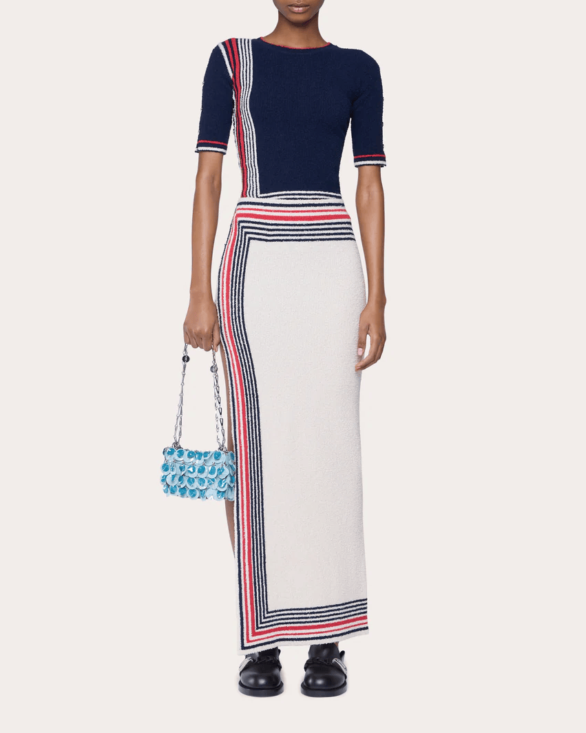 Embellished Striped Terry Maxi Skirt