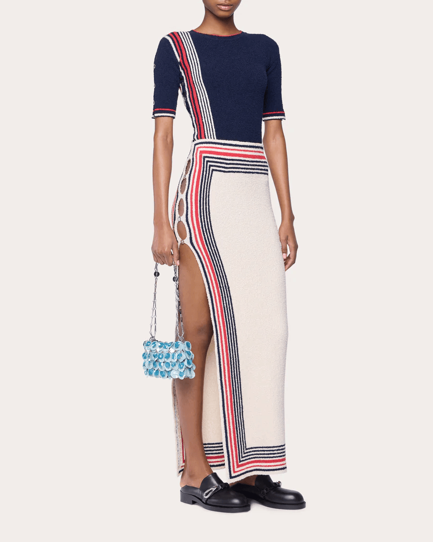 Embellished Striped Terry Maxi Skirt
