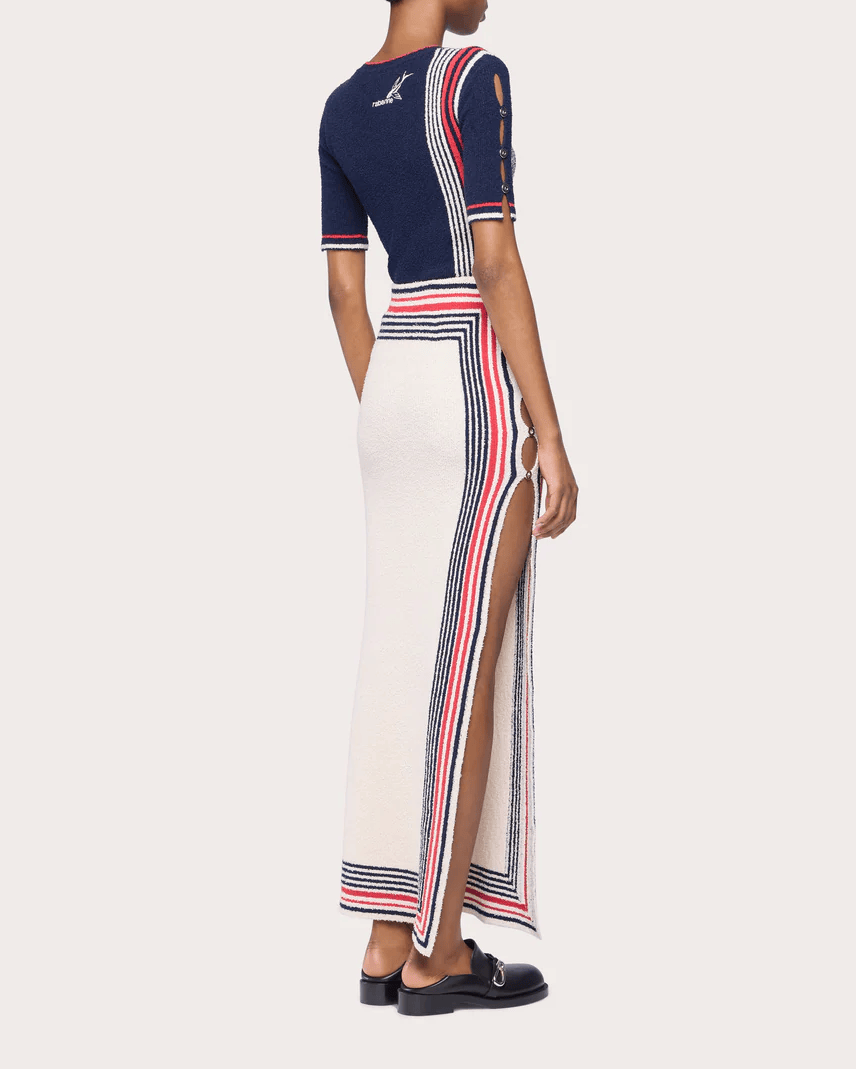 Embellished Striped Terry Maxi Skirt