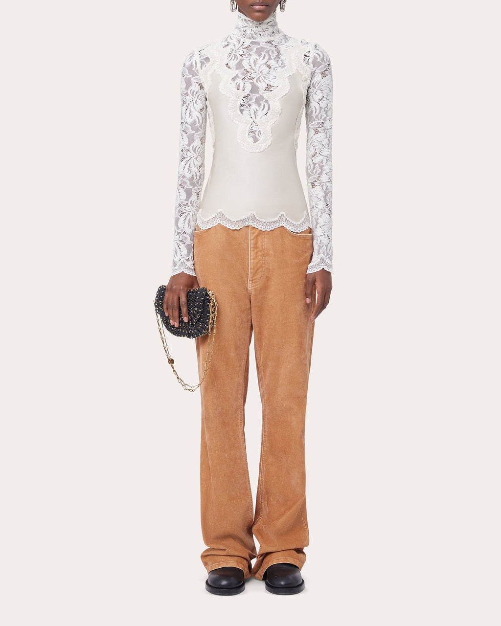 Embroidered Lace and Satin Top