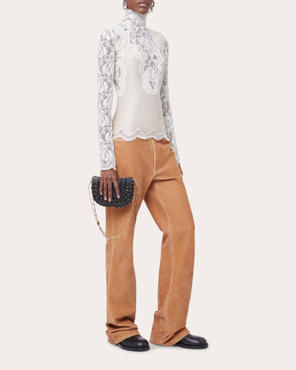 Embroidered Lace and Satin Top