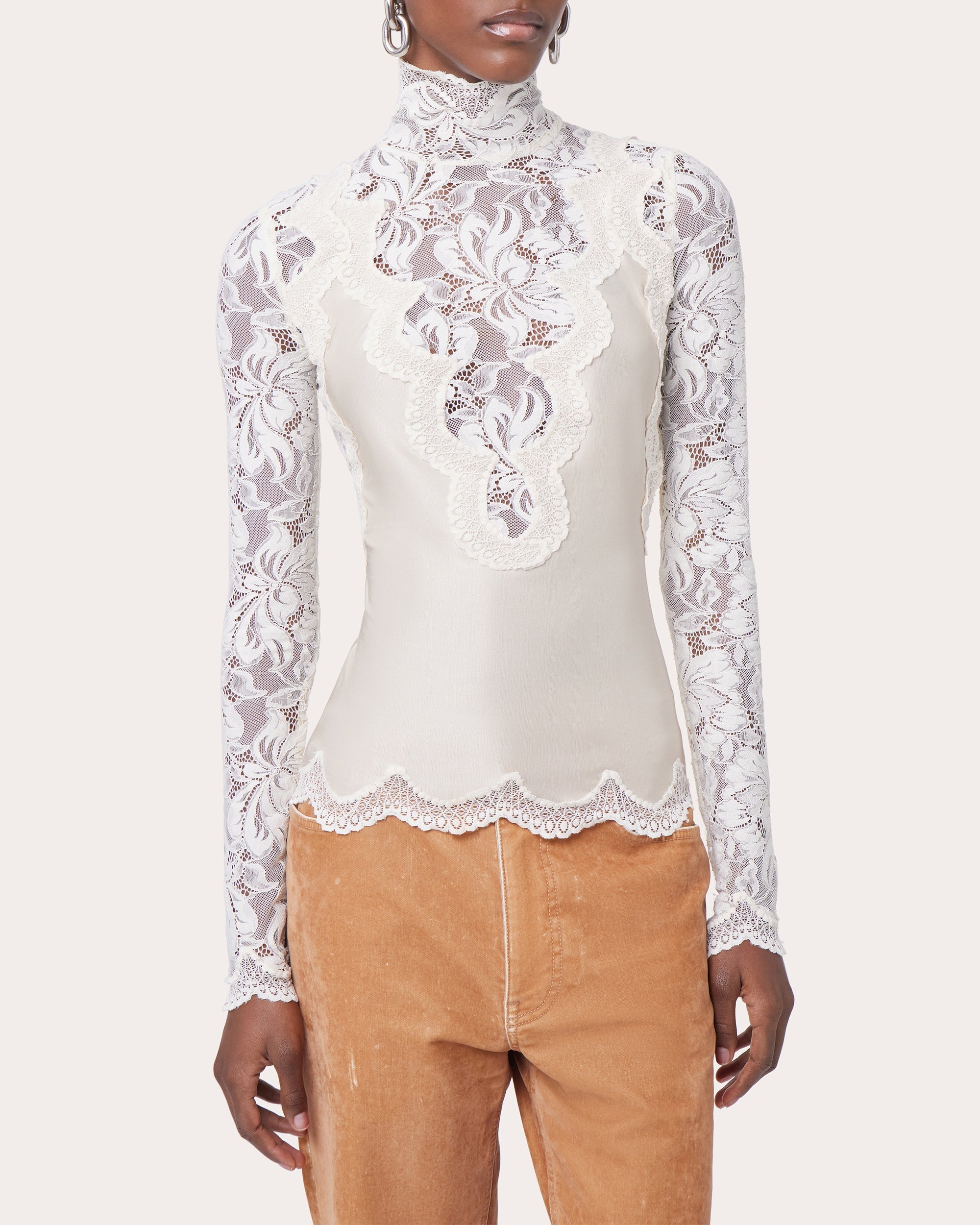 Embroidered Lace and Satin Top