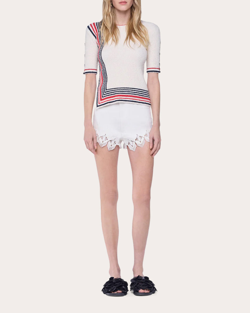 Embroidered High-Rise Denim Shorts