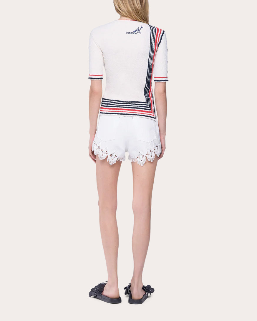 Embroidered High-Rise Denim Shorts