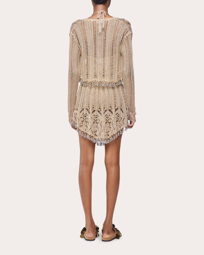 Metallic Crochet Tie-Front Cardigan