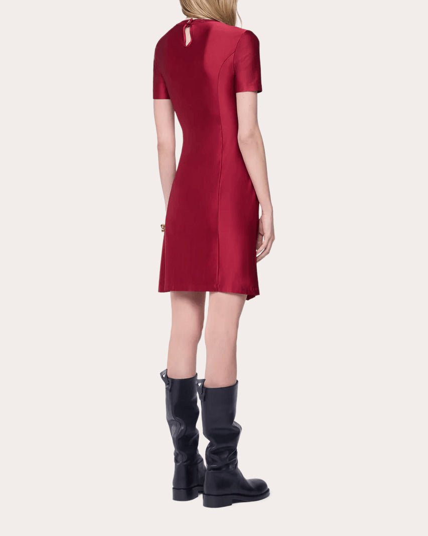 Gathered Embellished Satin Jersey Mini Dress