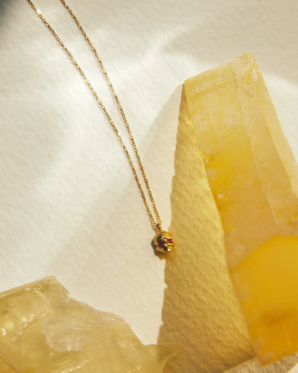 Momento Mori 14K Gold Ruby Skull Pendant Necklace