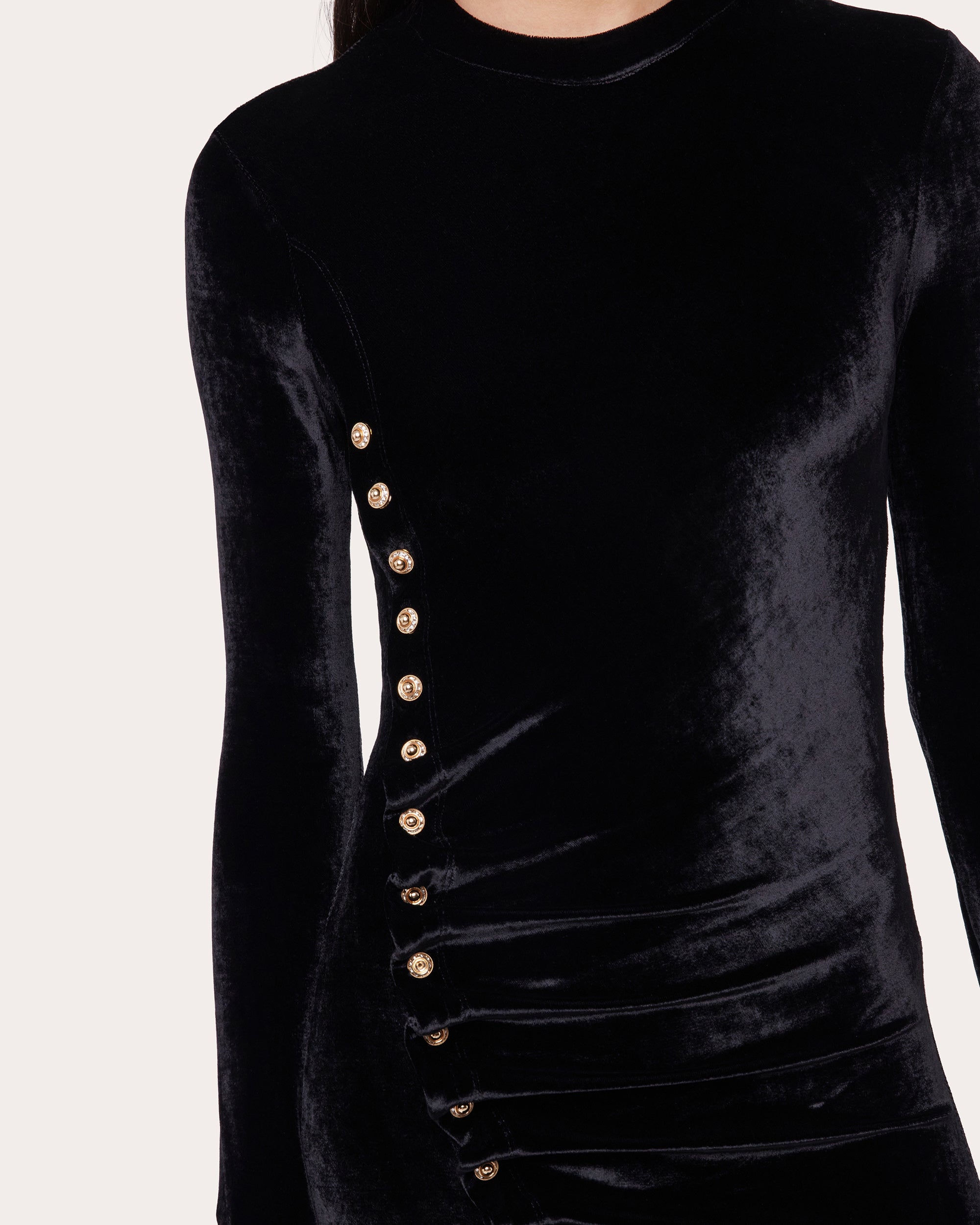 Gathered Embellished Velvet Midi Dress