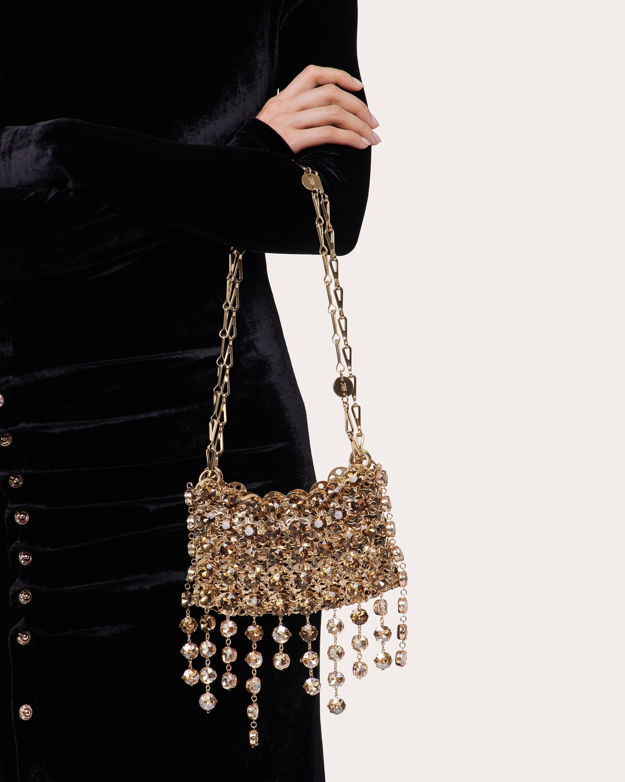 1969 Nano Fringed Crystal Embellished Chainmail Shoulder Bag