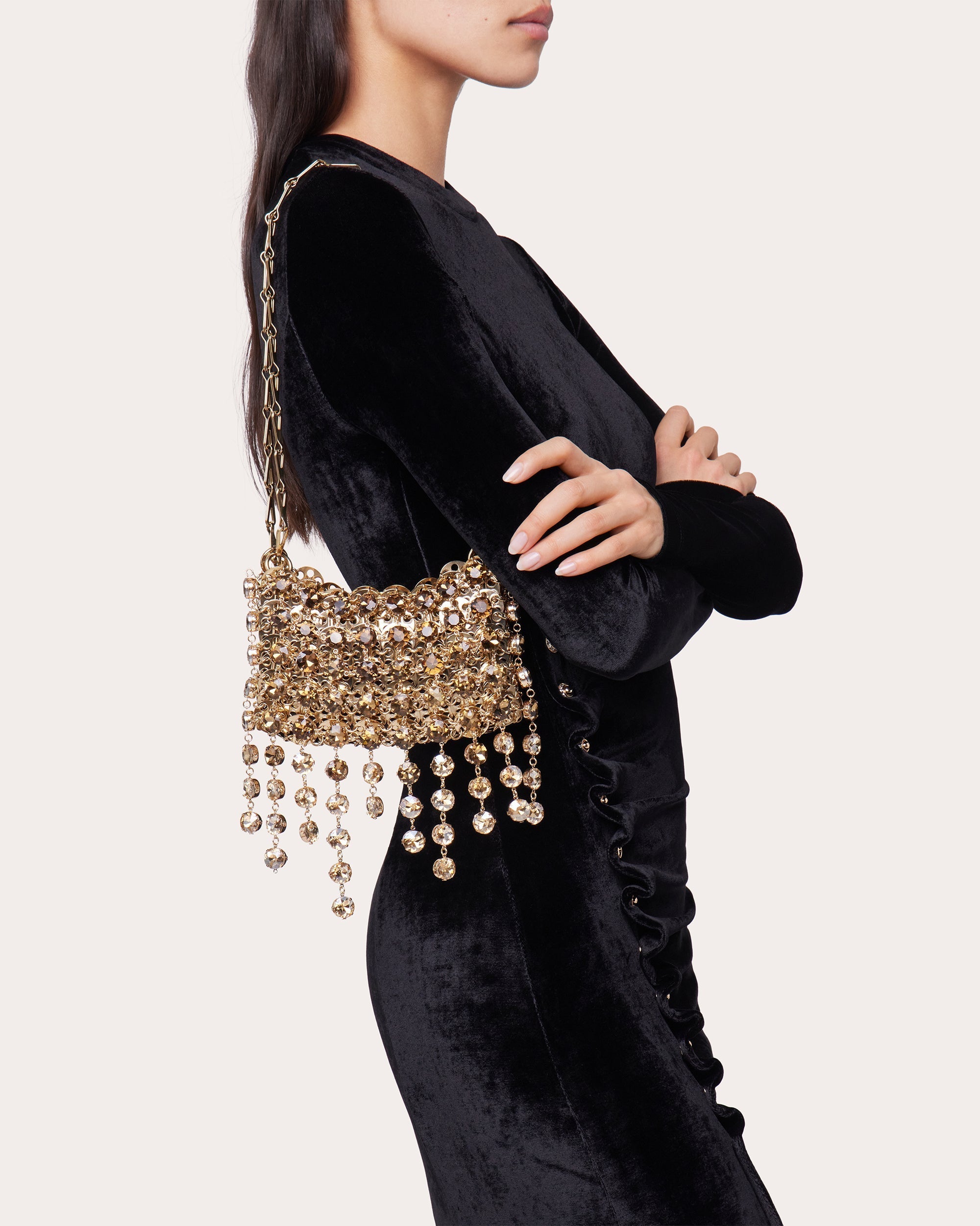 1969 Nano Fringed Crystal Embellished Chainmail Shoulder Bag