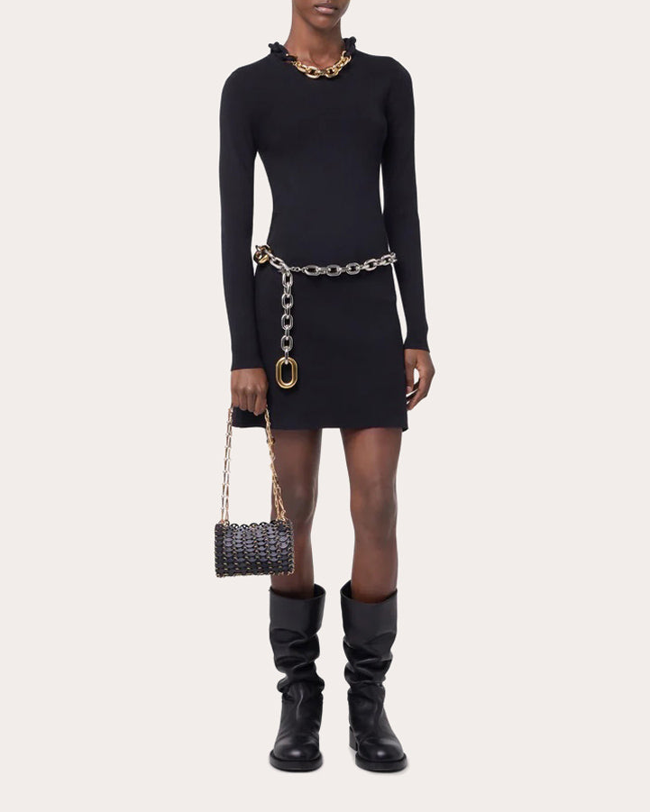 Chain-Embellished Silk-Cotton Blend Knit Mini Dress