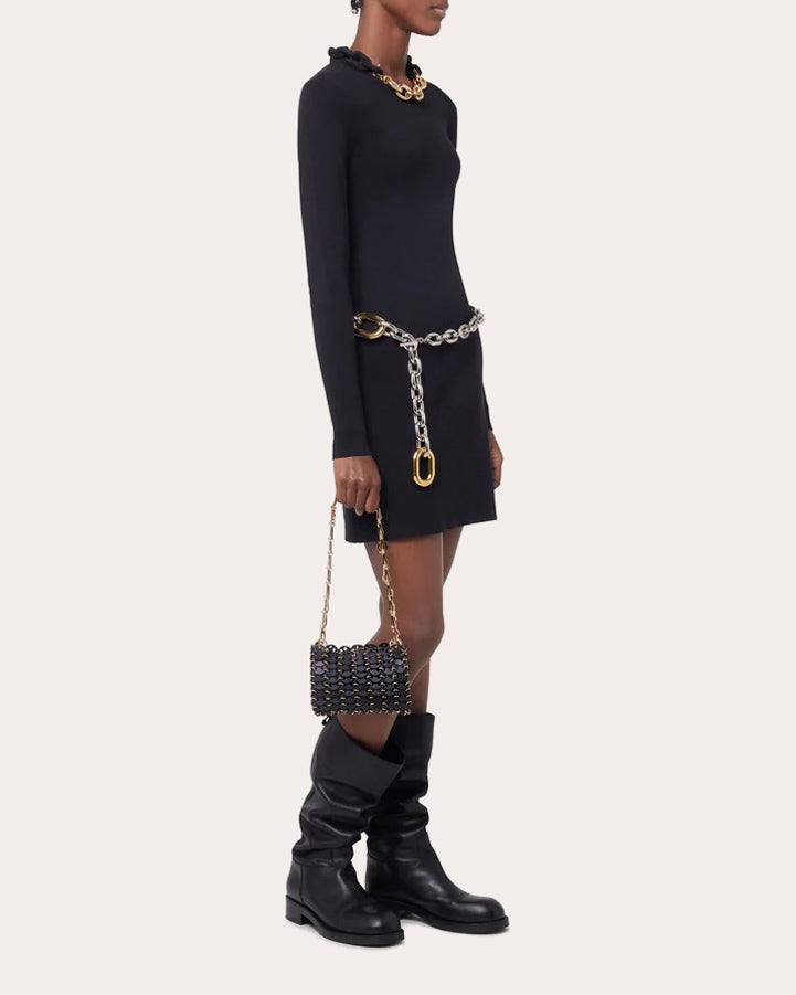 Chain-Embellished Silk-Cotton Blend Knit Mini Dress