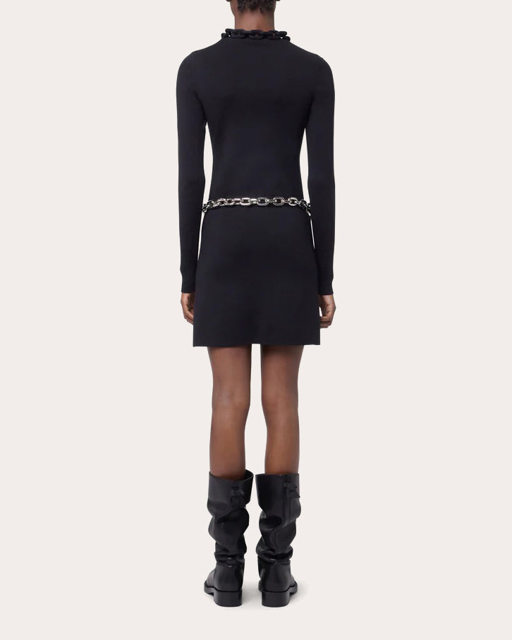 Chain-Embellished Silk-Cotton Blend Knit Mini Dress