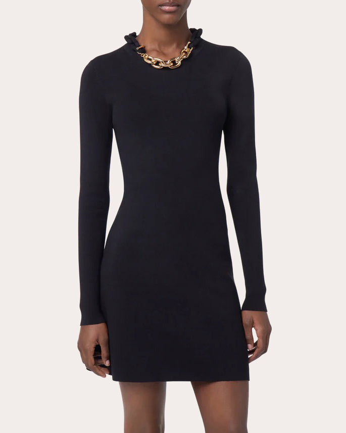 Chain-Embellished Silk-Cotton Blend Knit Mini Dress