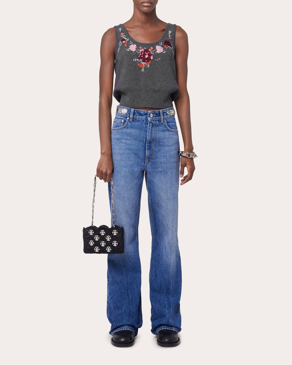 Embroidered Crystal-Embellished Wool-Cashmere Top