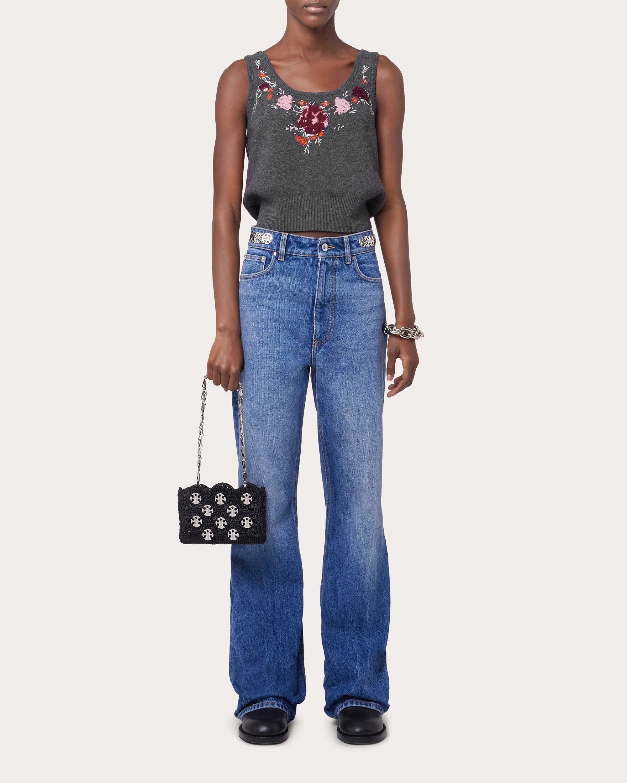 Embroidered Crystal-Embellished Wool-Cashmere Top